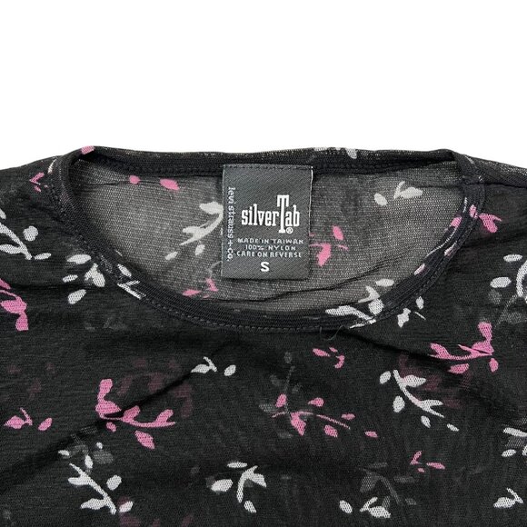 Vintage 90s Levis Silver Tab Womens Sheer Mesh Floral Top Black Y2K Going Out - Picture 5 of 10